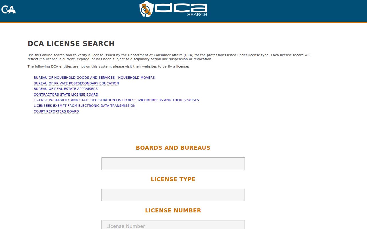 Port Hueneme residents directory and California professional license search